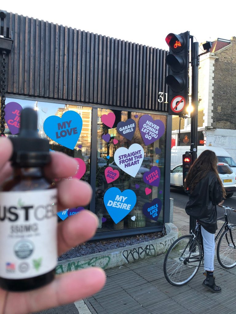 JustCBD Coconut Oil CBD Tincture in Columbia Flower Market, Columbia Road, Hackney, London