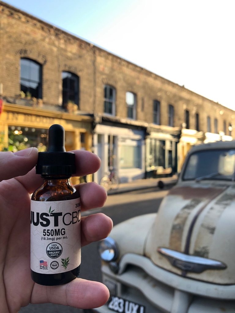 JustCBD Coconut Oil CBD Tincture in Columbia Flower Market, Columbia Road, Hackney, London